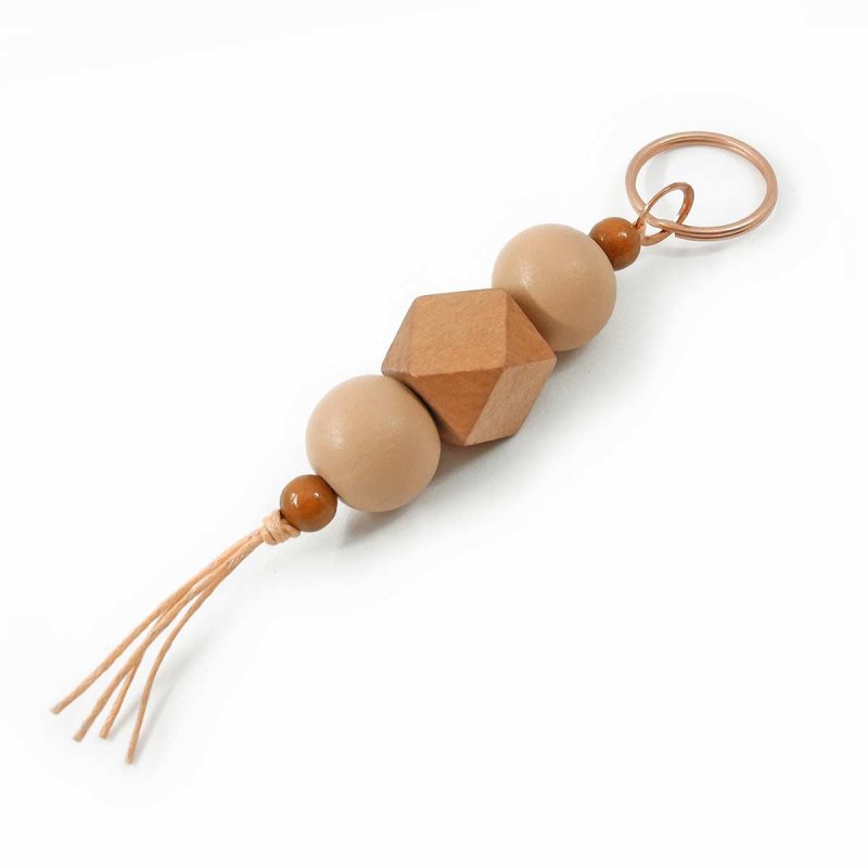 Geometric Key Fob with Beads from Certified Wood