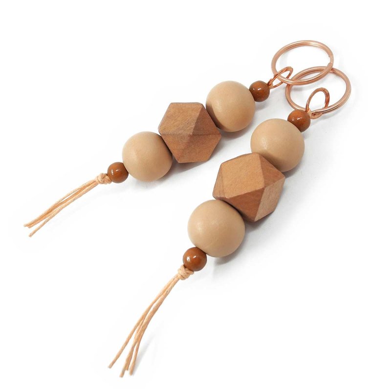 Geometric Keyring with Beads from Certified Wood