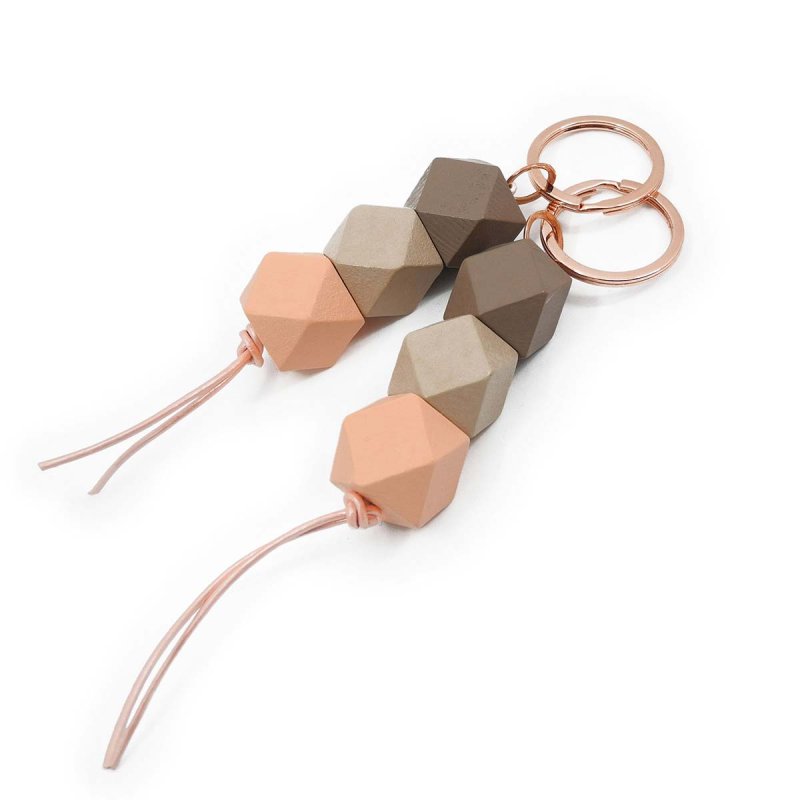 Geometrischer Holzperlen-Anhänger in Lachs und Braun