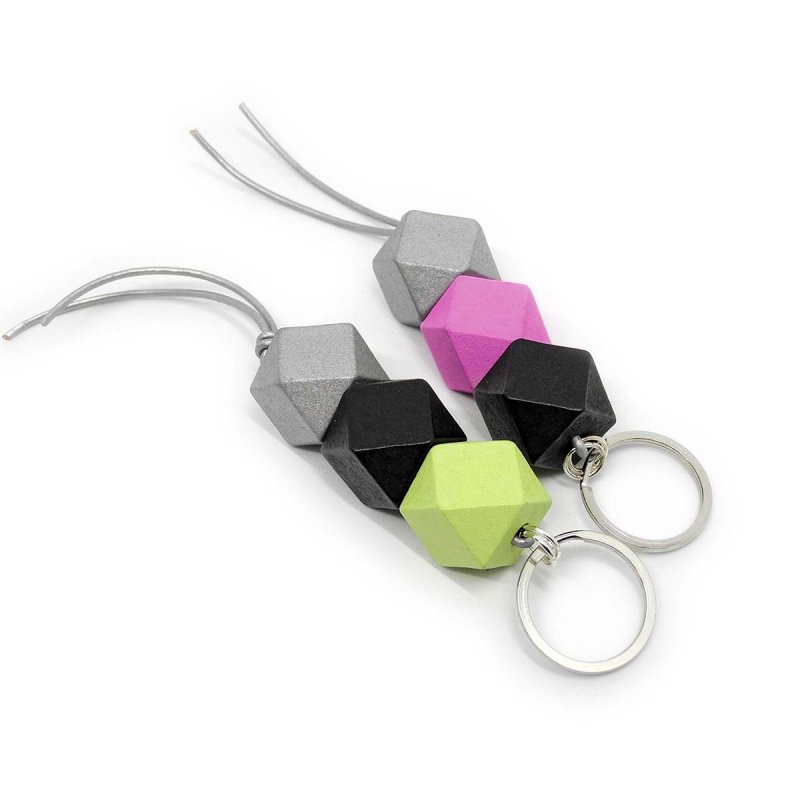 Beaded Key Fob Lime or Pink with Silver and Black
