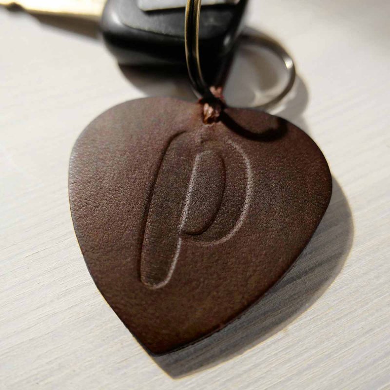 Handcrafted brown leather heart keychain