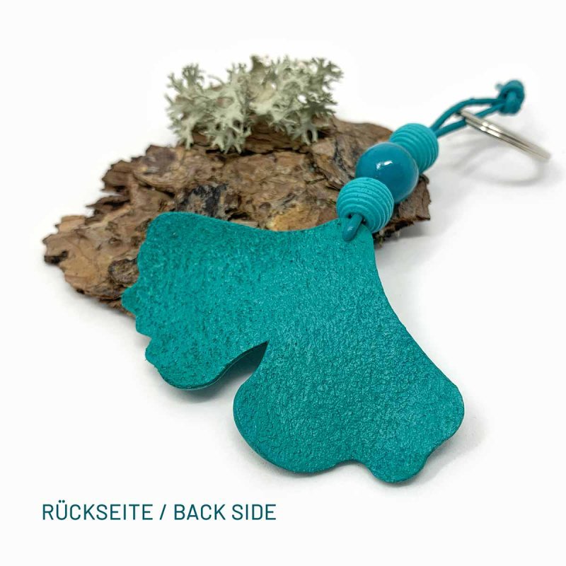 Back Side of Teal Ginkgo Key Fob