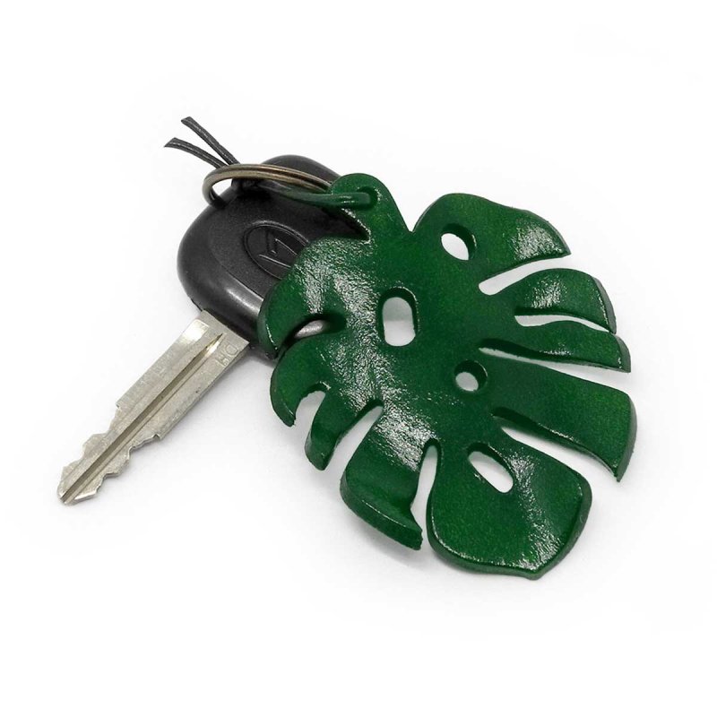 Emerald Green Monstera Leather Charm