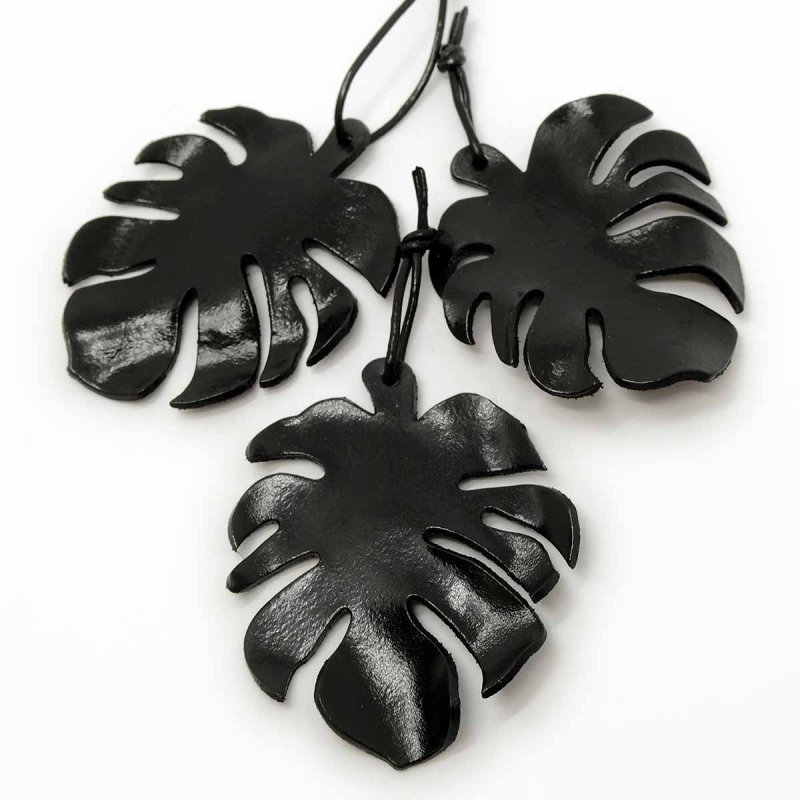 Black Monstera Leaf Leather Charm