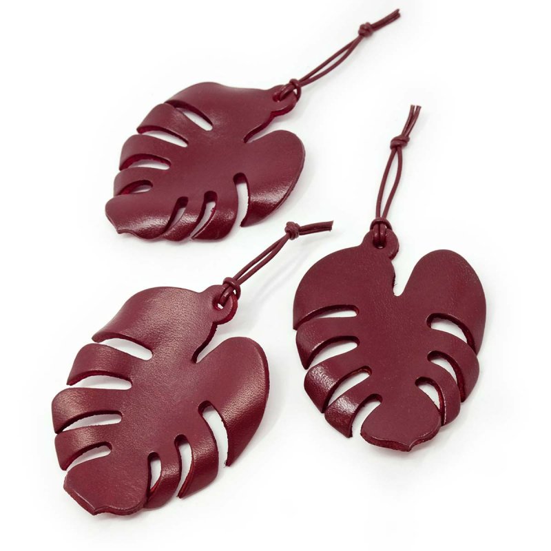 Maroon Leather Monstera Leaf or Bag Charm