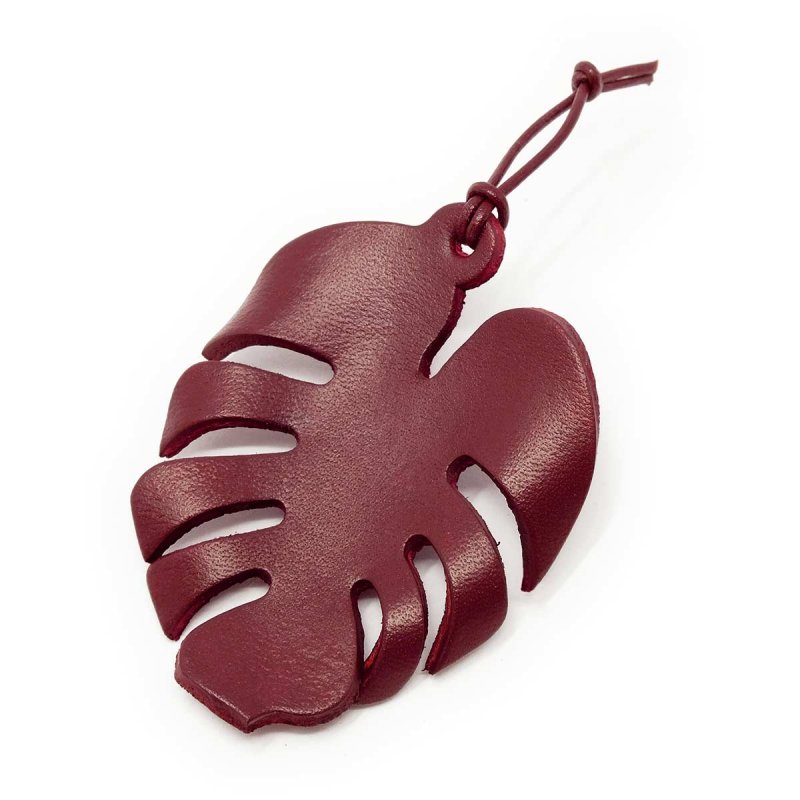 Berry Red Leather Monstera Keychain