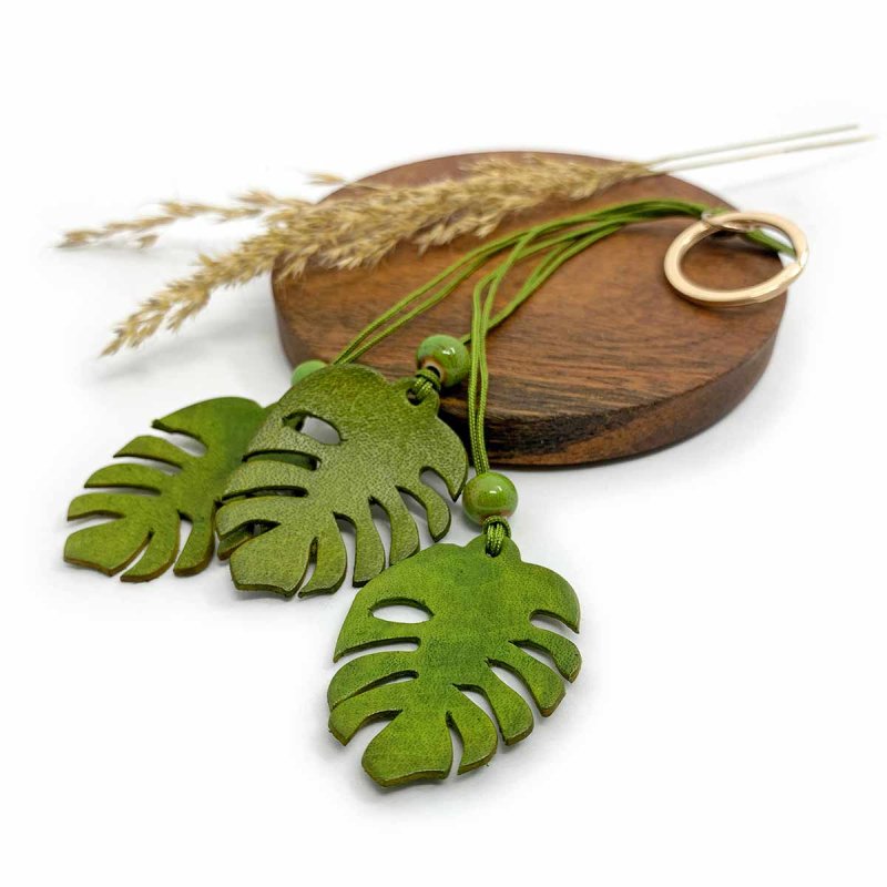 Monstera Leather Bag Dangler