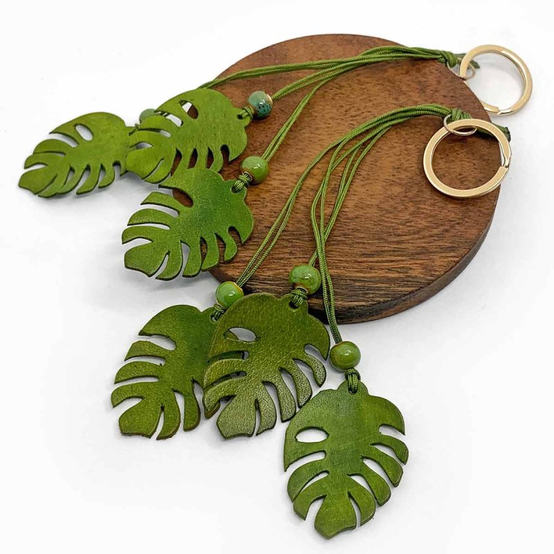 Cascading Monstera Leather Keychain