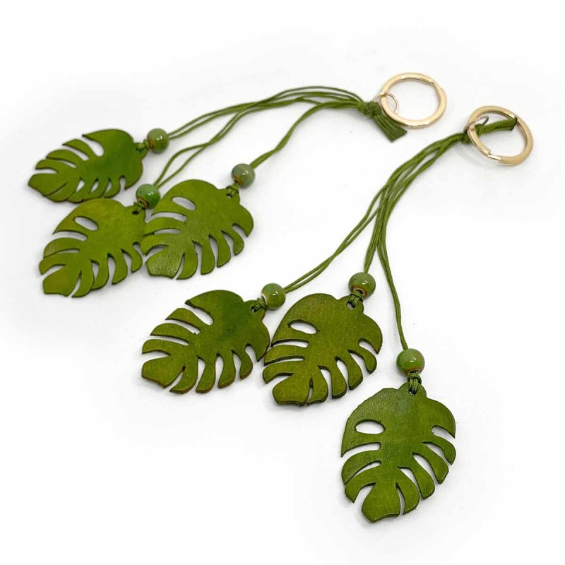Cascading Monstera Leather Bag Charm