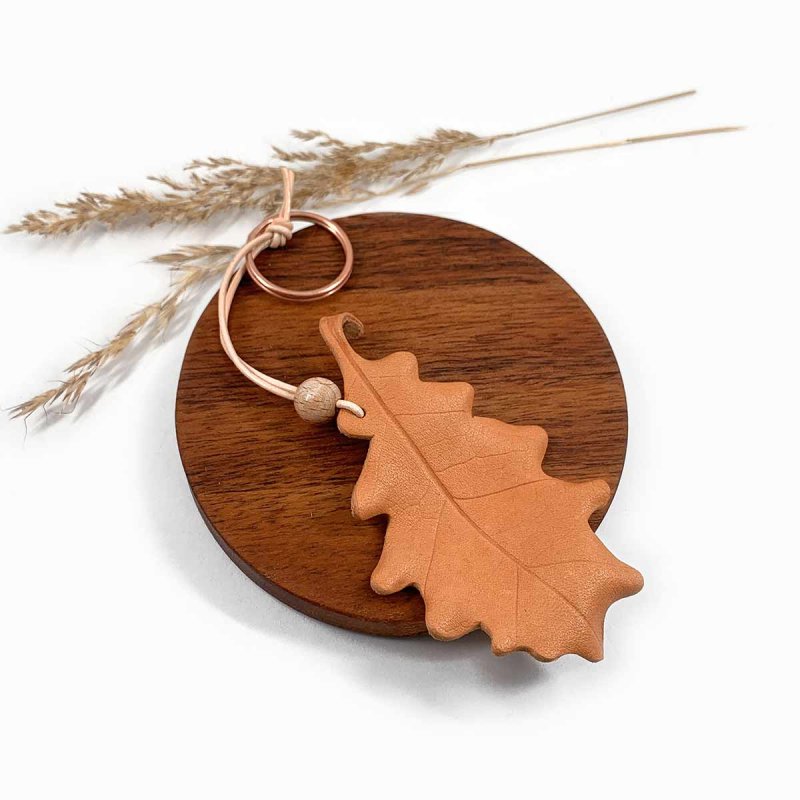 Leather Oak Leaf Keychain