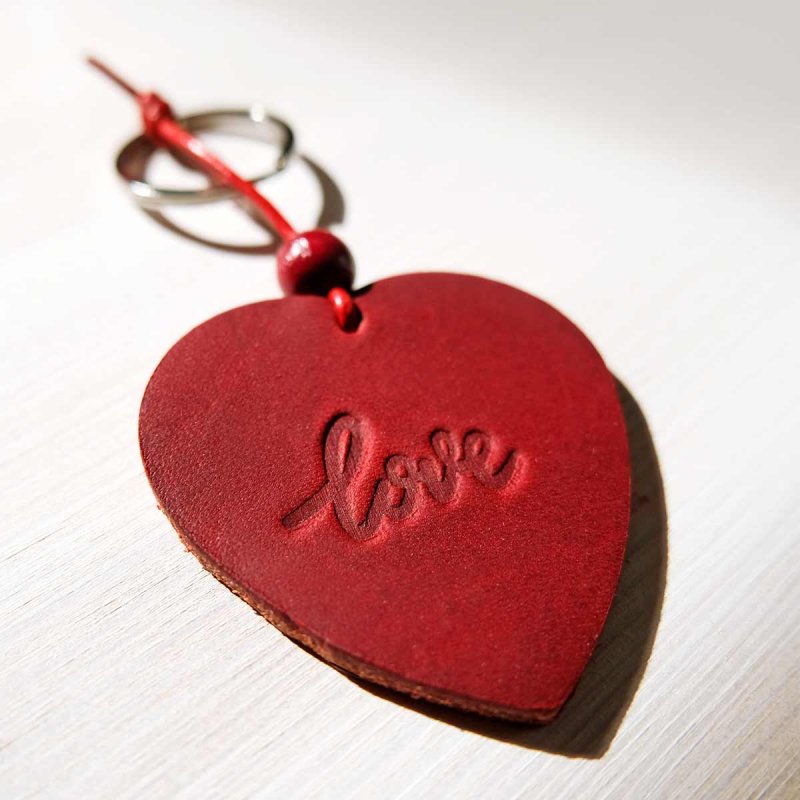Heart Leychain with "love" engraved into leather