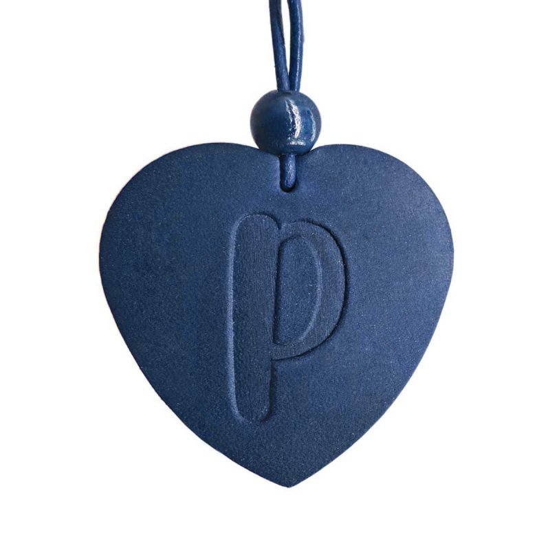 Handcrafted blue leather heart keychain