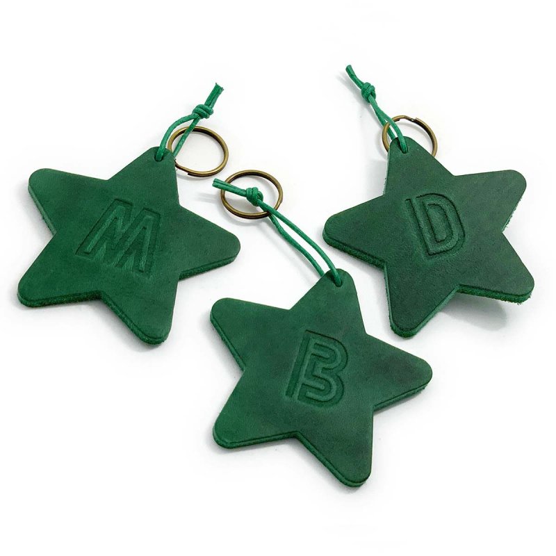 Green Lucky Star Keychains made from Oiled Leather
