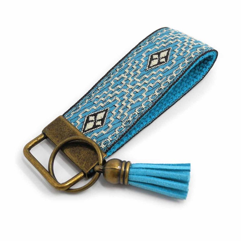 Cyan Blue Cotton Keychain with Tassel