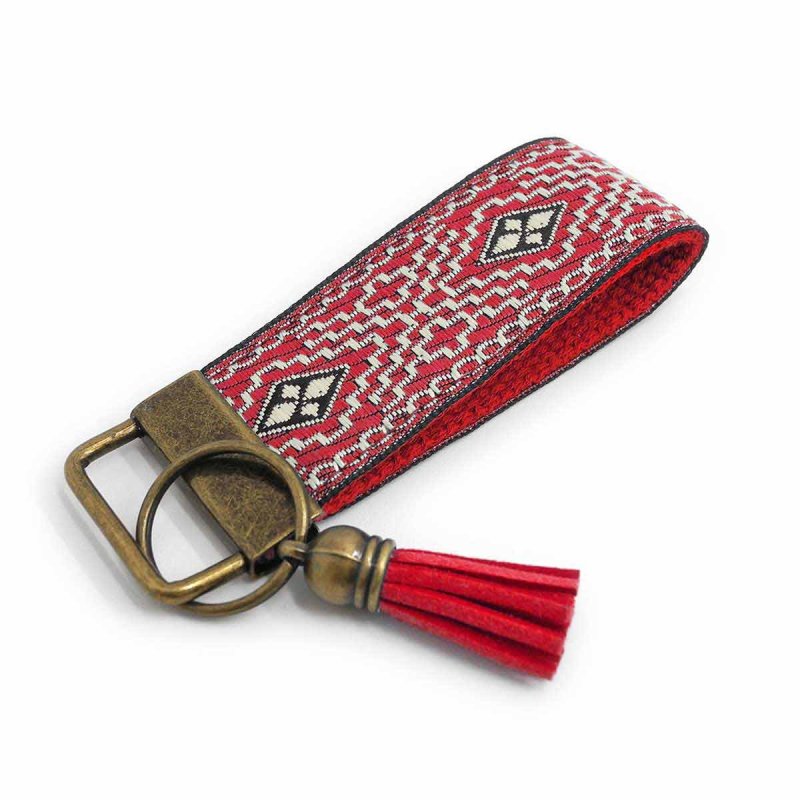 Tiny Red Key Fob with Boho Style Tassel