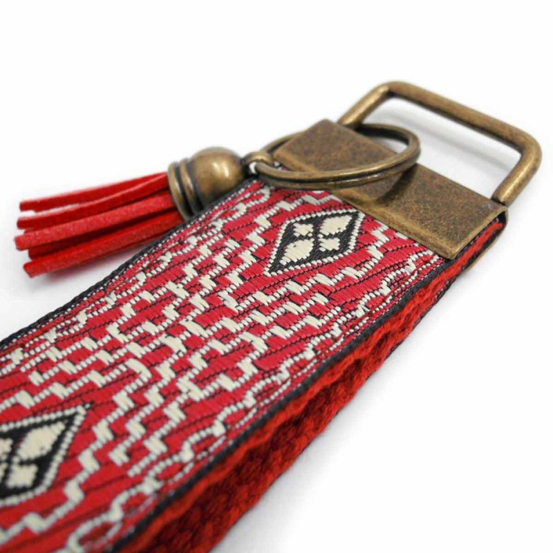 Tiny Red Key Fob with Boho Style Tassel