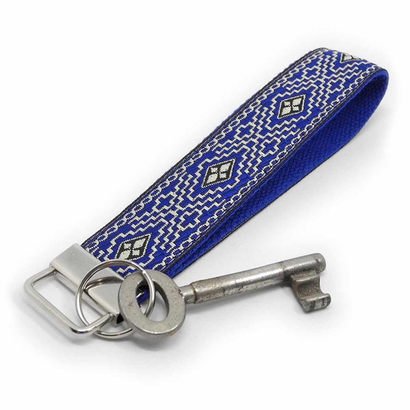Dark Blue Keychain Wristlet with geometric pattern