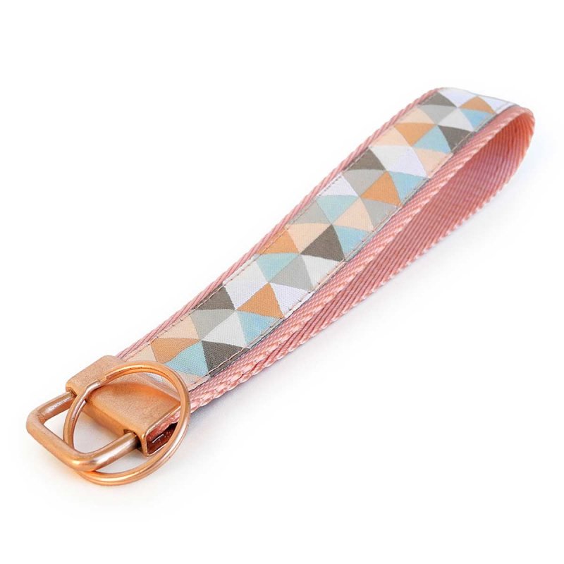 Salmon Pink Fabric Keychain with geometric pattern