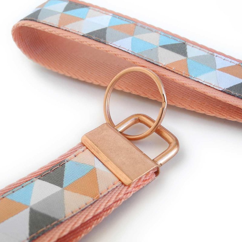 Salmon Pink Fabric Keychain with geometric pattern