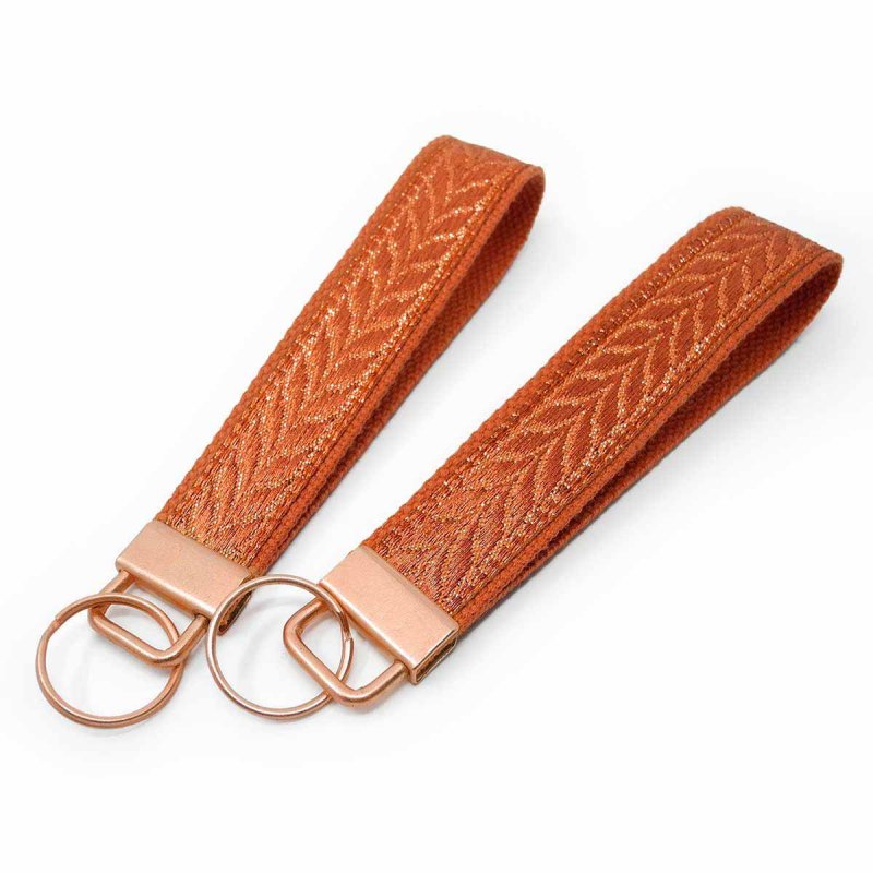 Keychain Wristlet with Rose Gold Key Ring in Burnt Orange