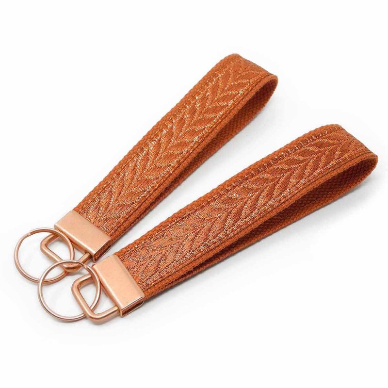 Keychain Wristlet with Rose Gold Key Ring in Burnt Orange