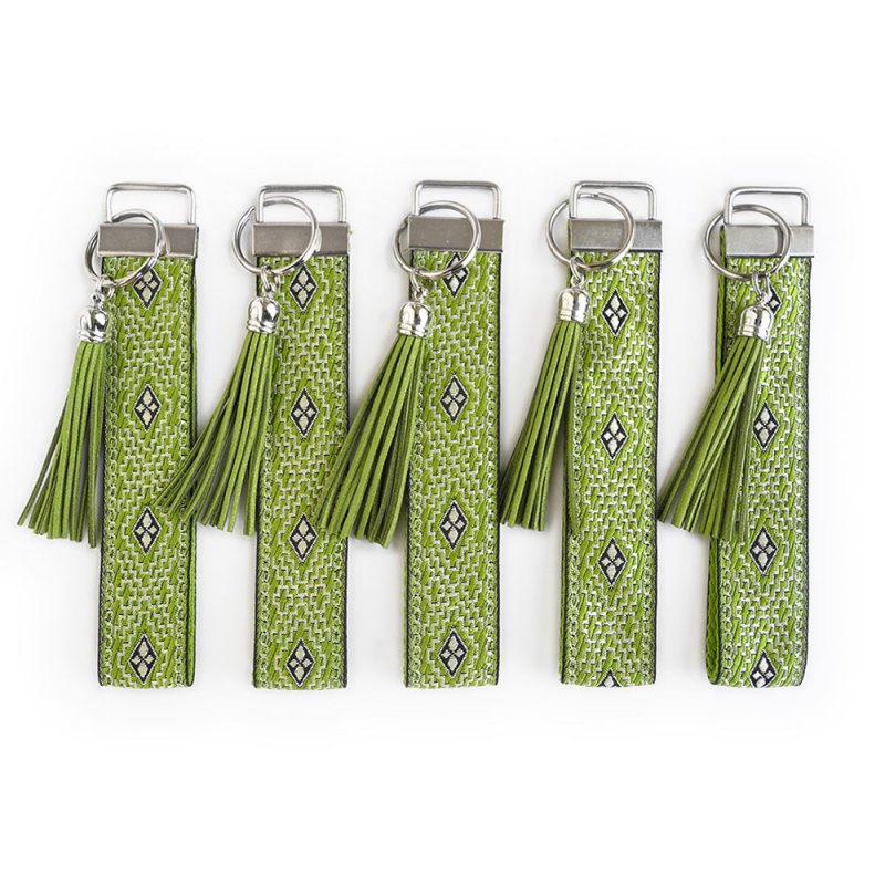 Green Wristlet Keychain with Tassel