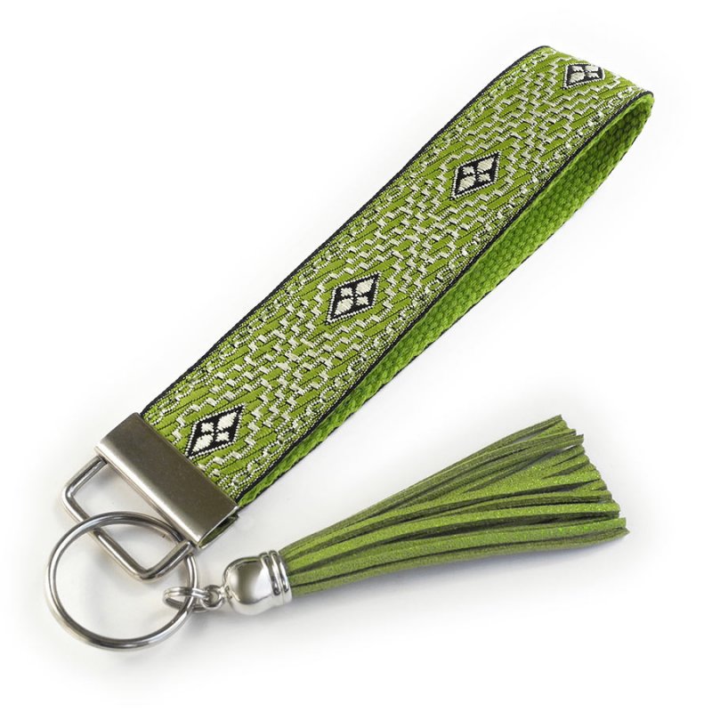 Green Keychain Wristlet with Tassel