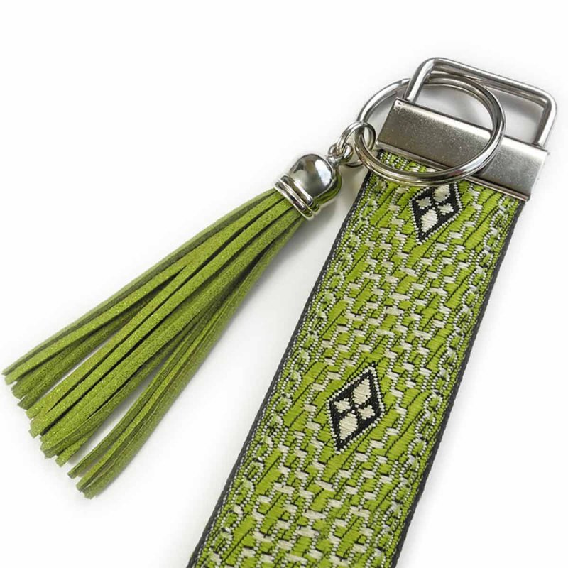 Green Boho Keychain with Velveteen Tassel