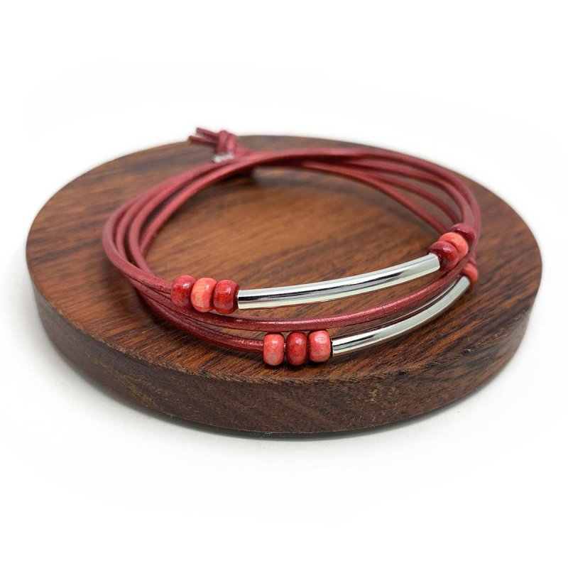 Boho-style wrap bracelet with metal tube beads