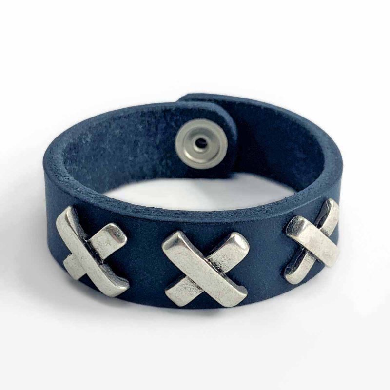 Blue Leather Wristband »Amsterdam« with decorative rivets