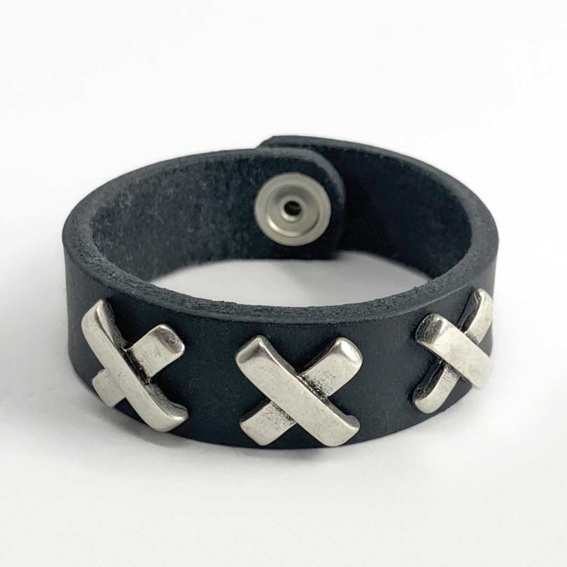 Black Leather Bracelet »Amsterdam« with cross-shaped rivets