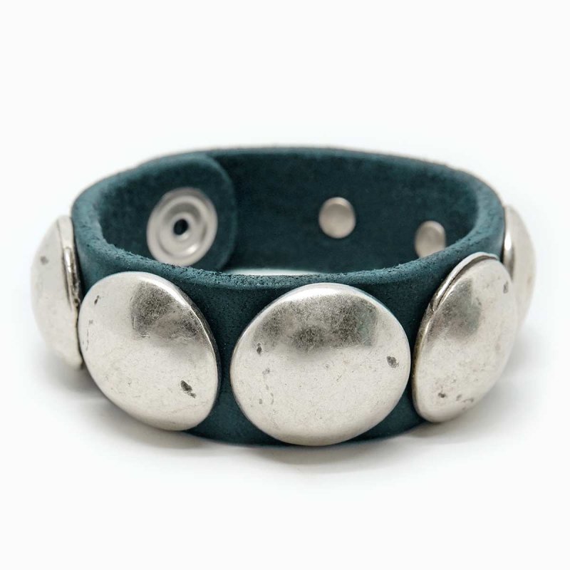 Handcrafted petrol green leather bracelet
