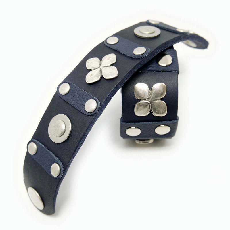Blue ladies' leather cuff bracelet
