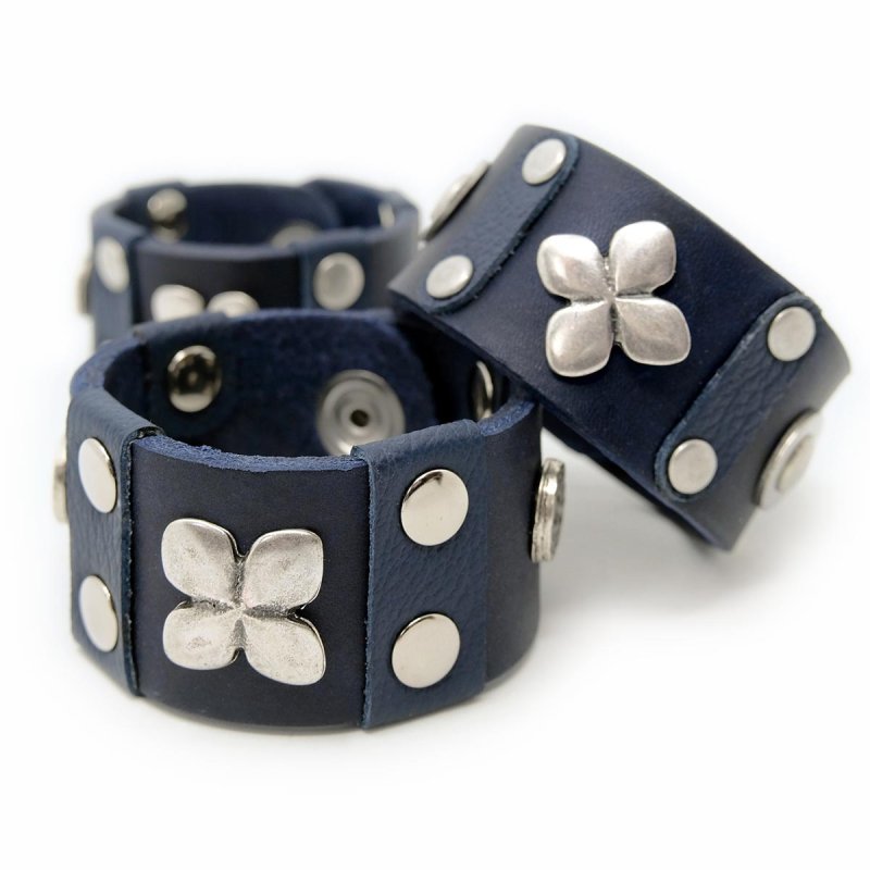Midnight-Blue Leather Bracelet with rivets