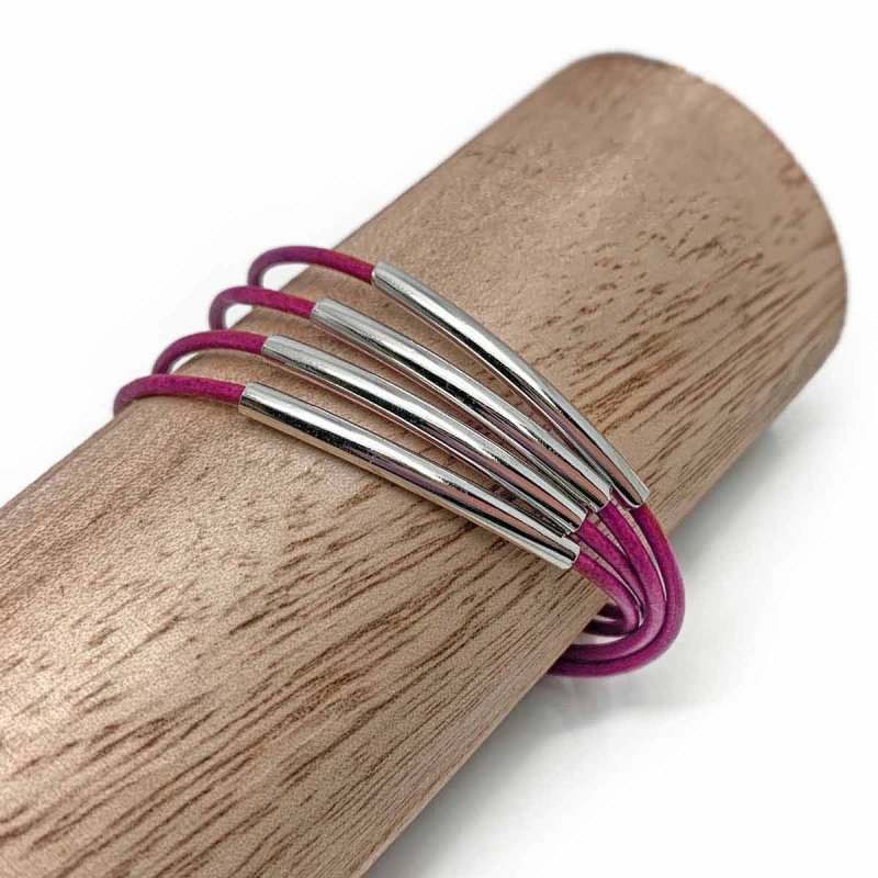 Fuchsia Leather Wrap Bracelet