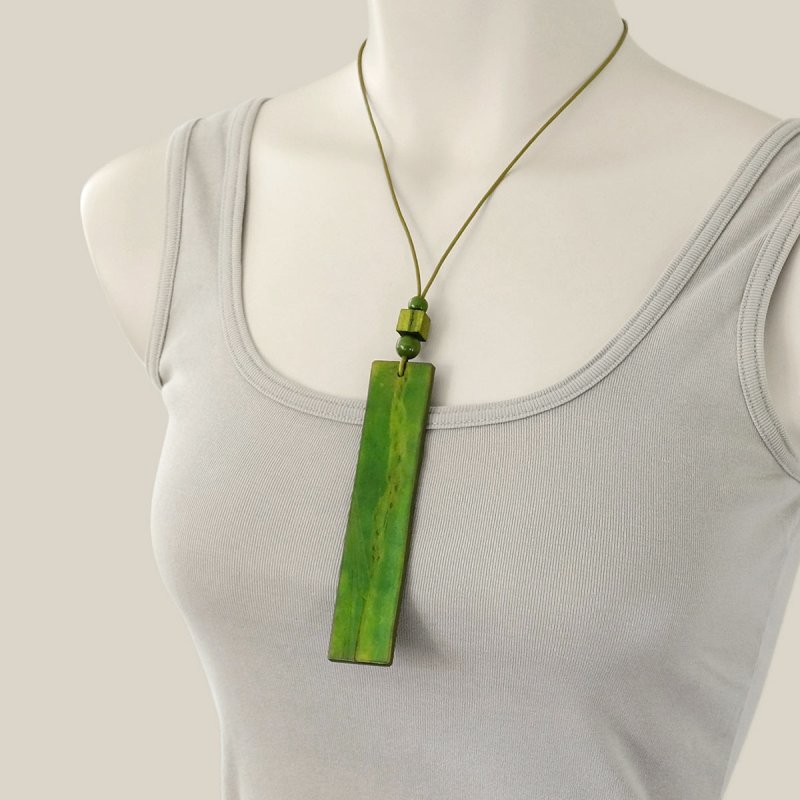 Green One-of-a-kind Statement Leather Necklace