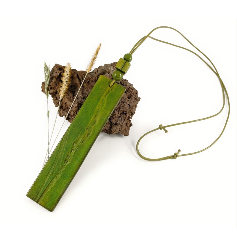 Statement Leather Necklace with Green Pendant