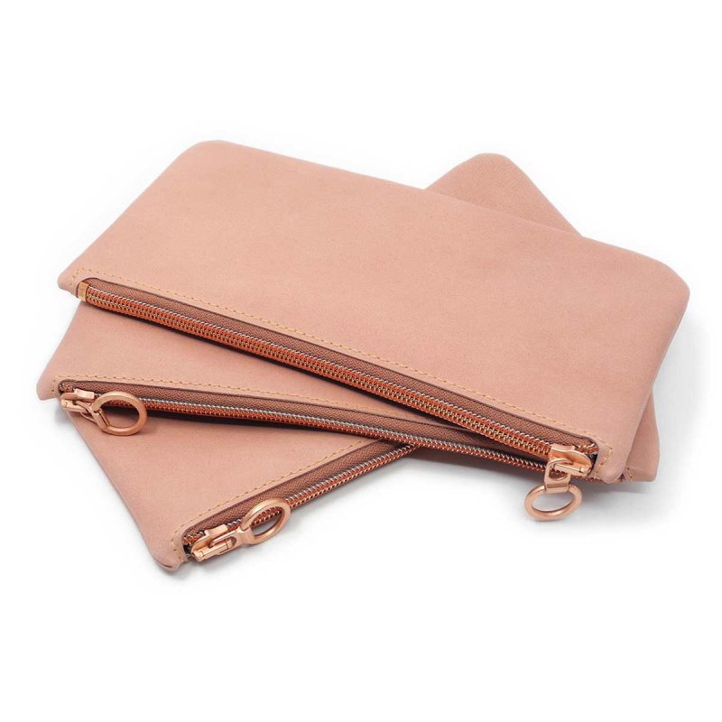 Blush Pink Leather Zipper Pouch